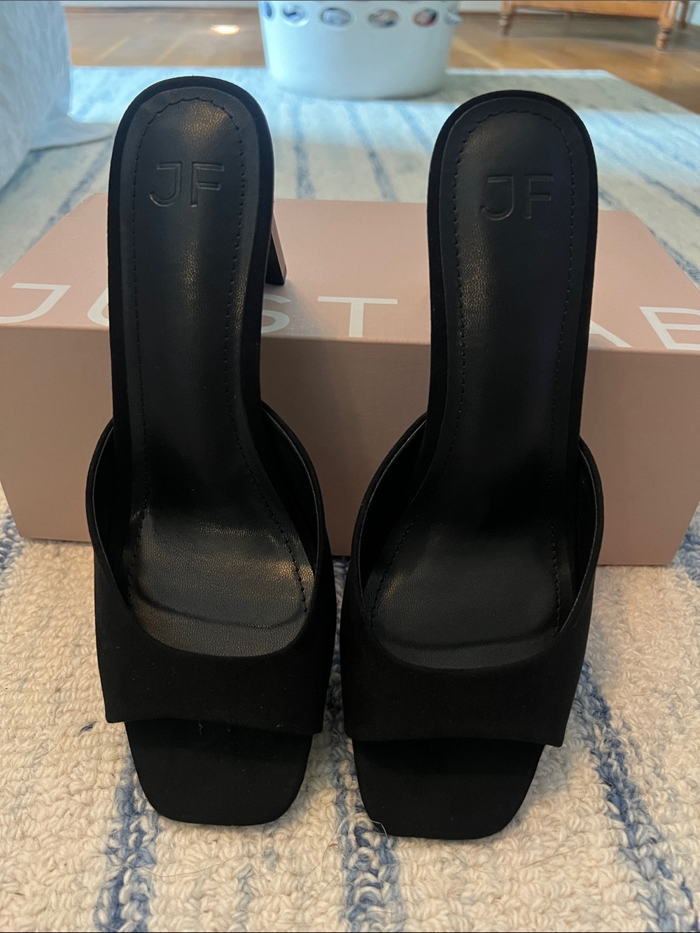 JustFab Black Square-Toe Slide Heels